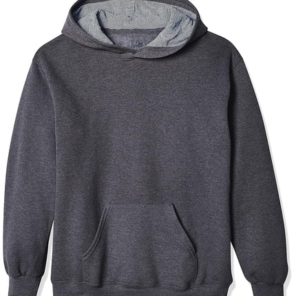 Sweat à capuche en molleton Fruit of the Loom pour garçons, Gris anthracite chiné/Rayures bleu marine Times Square, Très petit