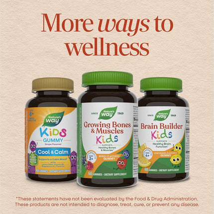 Nature’s Way Kids Growing Bones & Muscles, Calcium & Vitamin D, Ages 4+ Wildberry Flavor, 60 Gummies