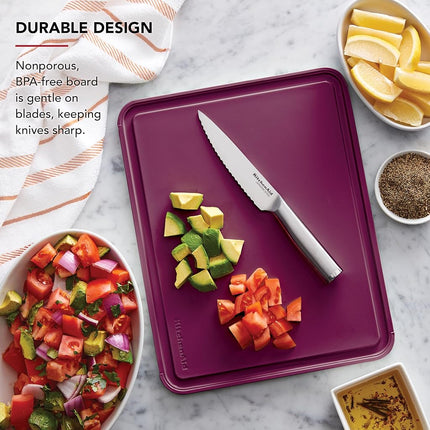 KitchenAid Classic Plastic Cutting Board with Perimeter Trench and Non Slip Edges, Dishwasher Safe, 11 x 14 inch, Beetroot