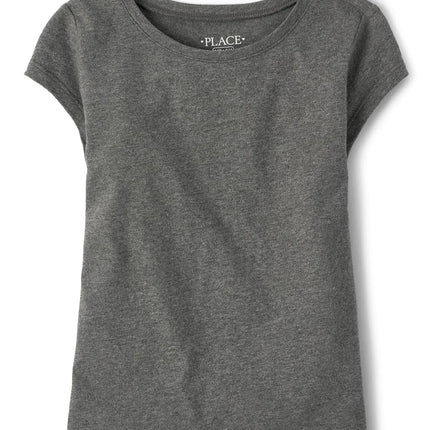 The Children's Place Girls' Everday Short Sleeve Layering T-Shirts, Dk Gray 2-Pack, X-Large