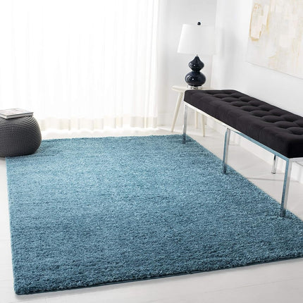 Safavieh Shaggy Indoor Woven Rectangle Area Rug, August Shag Collection, AUG900, in Turquoise, 91 X 152 cm for Living Room, Bedroom or Any Indoor Space