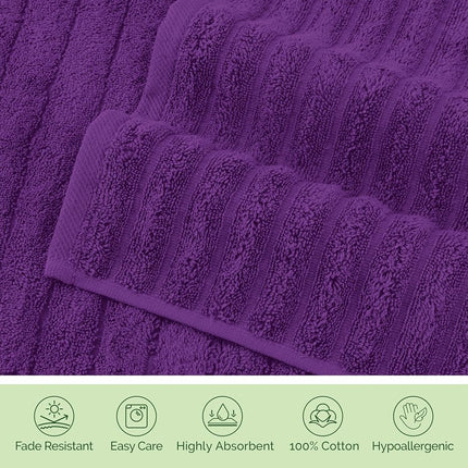 Elegant Comfort Luxury 100% Turkish Cotton Corduroy Ribbed 4 Pack Hand Towel Set 16 x 28 Inch - Absorbent, Super Soft, Quick Dry, Premium Towels for Bathroom, Gym, Spa and Hotel Use, Purple