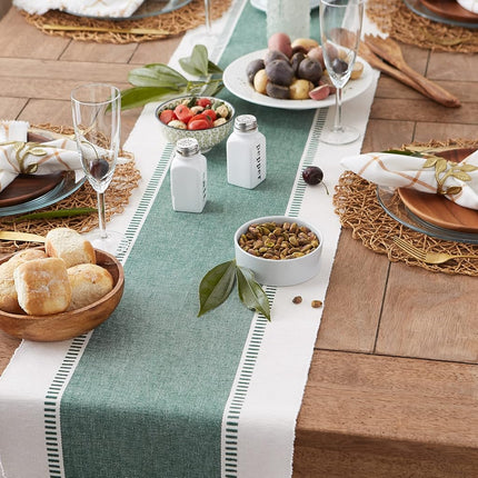 DII Dobby Stripe Woven Table Runner, Cotton, Dark Green, 13 x 72 cm