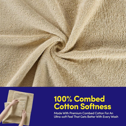 Serviettes de Bain Lot de 8 Serviettes – 100 % Coton Peigné – Bain + Mains + Gants de Toilette – Serviettes Douces et Absorbantes Certifiées Oeko-TEX avec Bords Doubles Cousus Durables pour Salle de Bain ou Spa d'Invités, Beige
