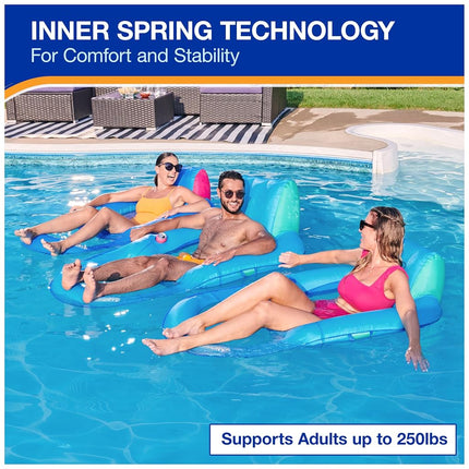 Tumbona de piscina reclinable SwimWays Spring Float Premium, flotadores de piscina inflables para adultos con inflado rápido para mayores de 15 años
