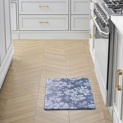 Laura Ashley - Anti-Fatigue Kitchen Mat, Iris Floral Design, Stain, Water & Fade Resistant, Cooking & Standing Relief, Non-Slip Backing, Measures 17.5" x 32", Navy Iris