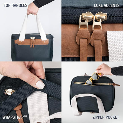 Nevera Plegable CleverMade Malibu Luxe - 18 latas - Elegante, Estructurada, A Prueba de Fugas y Plegable con Asas para Viaje - Bolsa Aislada de Lona Blanda - Leeward Navy