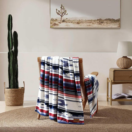 Wrangler - Throw Blanket, Soft Plush Fleece Bedding, Yellowstone Inspired, Western Decor for Bed or Couch (Coyote Sands Blue/Red, 50" x 70")