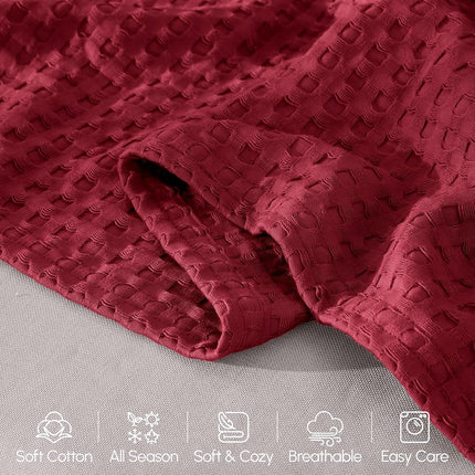 Elegant Comfort Premium 100% Cotton Waffle Blanket - Lightweight Breathable Waffle Weave Bed Blanket - Soft and Warm All Season Blanket for Couch, Sofa and Bed, Twin Size 68x88 Inches, Burgundy