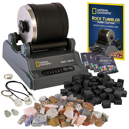 National Geographic Hobby Rock Tumbler Kit � Durable Leak-Proof Rock Polisher with 7-Day Timer, Complete Rock Tumbling Kit with Grit, Jewelry Settings & GemFoam Polish, Educational STEM Science Kit