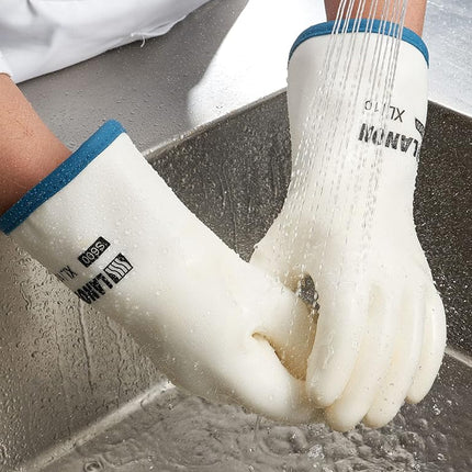 LANON Liquid Silicone Gloves for Cooking, Heat Resistant Oven Gloves, Food Contact Grade, Waterproof, White, Large