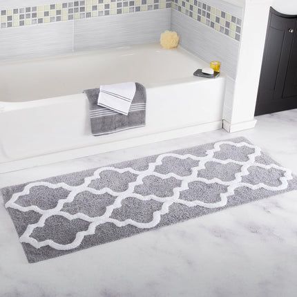 Bedford Home 67A-78577 100% Cotton Trellis Bathroom Mat-24"x60", Silver