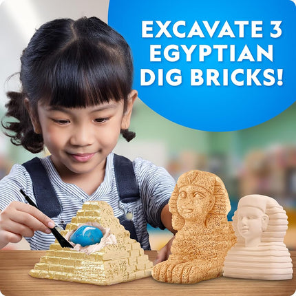 National Geographic Ancient Egypt Dig Kit – Includes Pyramid, Sphinx & Pharaoh-Shaped Dig Bricks with Real Gemstones & Replica Artifacts, Archeology Kit and Gems for Kids, Gift for Girls and Boys
