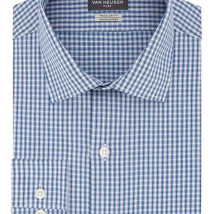 Van Heusen Men's Regular Fit Flex Collar Check Dress Shirt, Midnight, 17" Neck 34"-35" Sleeve