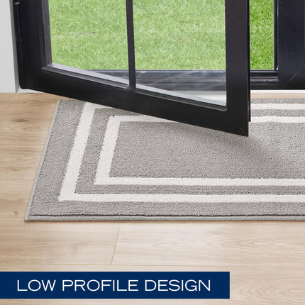 Nautica Tufted Runner Rug - Double Line Border | Modern Home Décor | Measures 26"x72" | Light Grey and White