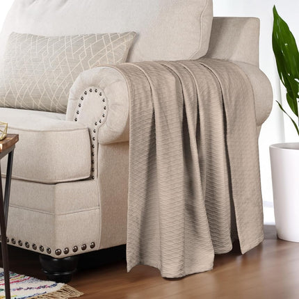 Superior Diamond Weave All-Season Cotton Blanket, Cover for Home, Couch, Bed, Soft, Warm Blankets, Boho Aesthetic, Comfy, Cozy, and Cute Covers, Decorative Bedding Essentials, Throw Size, Khaki