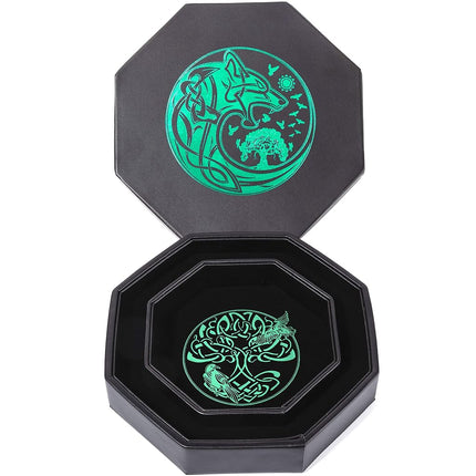 Premium Dice Tray for DND, Detailed World Tree & Wolf Raven Design – 23 CM