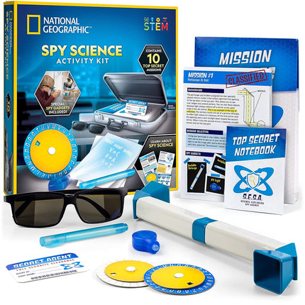 Kit scientifique d'espionnage National Geographic Blue Marble - Kit d'activités de détective pour enfants avec 10 missions secrètes et gadgets d'espionnage