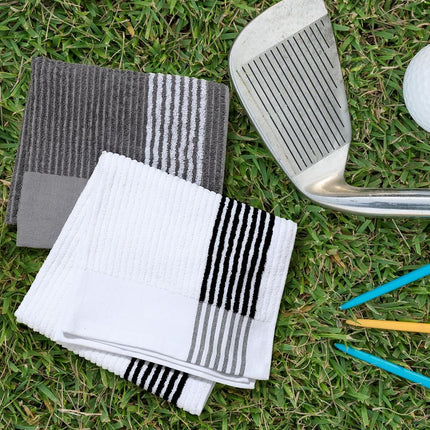 Buryeah 2 Pieces Golf Towel 22 x 44 Inch Cotton Golf Caddy Towel Camping Large for Caddies Golfers Tour Players Club with Stripe, 2 Colors(White, Gray)