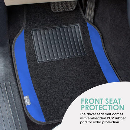 FH Group F14407BLUE Universal Fit Premium Carpet Blue Automotive Floor Mats fits most Cars, SUVs, and Trucks with Driver Heel Pad, Full Set
