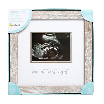 Pearhead Rustic Sonogram Photo Frame, Love at First Sight Baby Keepsake Picture Frame, Gender-Neutral Nursery Décor, Ultrasound Photo