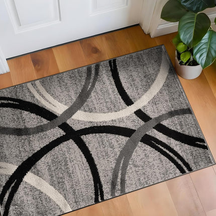 Rugshop Wavy Circles Design Accent Rug, Fade-Resistant Carpet for Entryway or Bathroom, Gray, 2'7" x 4'