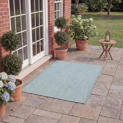 SAFAVIEH Courtyard Collection Accent Rug - 2' x 3'7", Aqua & Grey, Non-Shedding & Easy Care, Indoor/Outdoor & Washable-Ideal for Patio, Backyard, Mudroom (CY8521-37121)