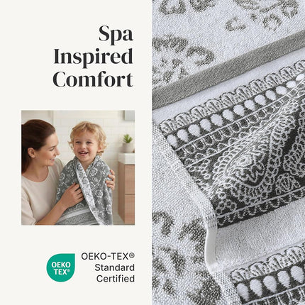 Modern Threads 6 Piece Set, 2 Bath Towels, 2 Hand Towels, 2 Washcloths Yarn Dyed Jacquard/Solid Towel Set Ophelia Stone