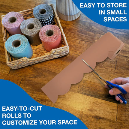 Carson Dellosa 65Ft of Cinnamon Spice Bulletin Board Borders, 1 Roll of Brown Scalloped Trim for Rolling Whiteboard, Cork and Posterboard, Party, Thanksgiving, Classroom Decorations, and Fall Decor