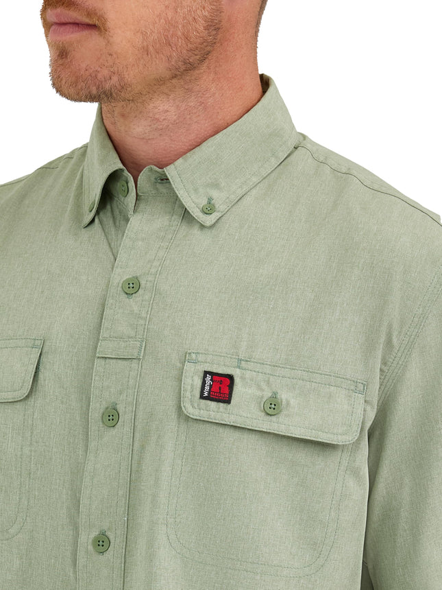 Camisa de trabajo de manga corta con botones y ventilación para hombre Wrangler, verde brezo jaspeado, talla mediana