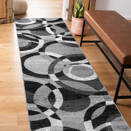 (0.6m x 2.1m, Gray) - Rugshop Contemporary Modern Circles Area Rug Abstract Runner, 0.6m x 2.1m, Grey