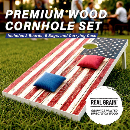 GoSports 4 x 2 ft Regulation Size Wood Cornhole Board Set - Dark Wood Design, Includes 2 Boards, 8 Bean Bags, Carrying Case and Game Rules