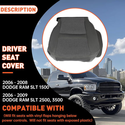 ECOTRIC Driver Seat Bottom Cloth Cover Replacement Fits Dodge Ram 2006-2008 SLT 1500 and 2006-2009 SLT 2500 3500