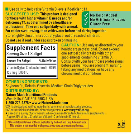 Nature Made Vitamin D-3, 5000IU, 90 Softgels