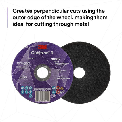 3M Cubitron 3 Cut-Off Wheel, 90053, Pack of 50, 60+, T27, 4-1/2 in x 0.04 in x 7/8 in (115 x 1 x 22.23 mm), ANSI