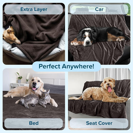 PETMAKER Dog Blanket - 60x80in Reversible Sherpa Blanket - Throw Blankets for Bed, Couch, Crate, or Car - Machine Washable Puppy Essentials (Cream)