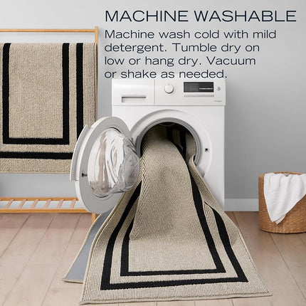 Nautica – Runner Rug | Indoor Runners for Hallways and Entry Rugs| Non-Slip and Non-Skid Entry and Kitchen Door Mat| Machine Washable Entryway Carpet Rugs | 2'2" x 5' | Double Border Natural Twist