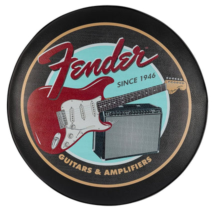 Tabouret de bar pivotant avec logo Fender Guitars & Amps et pochette pour médiators, excellents cadeaux pour papa, avec 1 an de garantie limitée, assemblage simple, noir/noir, 24"