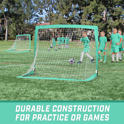 GoSports Team Tone 4 ft x 3 ft Portable Soccer Goals for Kids - Set of 2 Pop Up Nets for Backyard - Turquoise