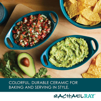 Rachael Ray Solid Glaze Ceramics Au Gratin Bakeware/Baker Set, Oval - 2 Piece, Teal