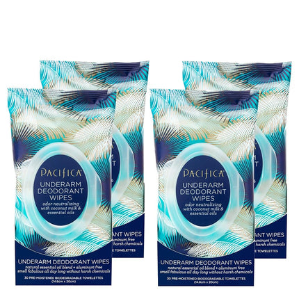 Lingettes déodorantes pour les aisselles Pacifica Beauty, lait de coco et huiles essentielles, 120 unités