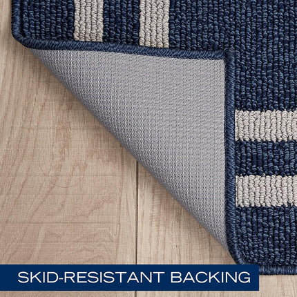 Nautica – Runner Rug | Indoor Runners for Hallways and Entry Rugs| Non-Slip and Non-Skid Entry and Kitchen Door Mat| Machine Washable Entryway Carpet Rugs | 2'6" x 10' | Double Border Denim
