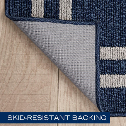 Nautica – Runner Rug | Indoor Runners for Hallways and Entry Rugs| Non-Slip and Non-Skid Entry and Kitchen Door Mat| Machine Washable Entryway Carpet Rugs |2'2" x 6'| Double Border Denim