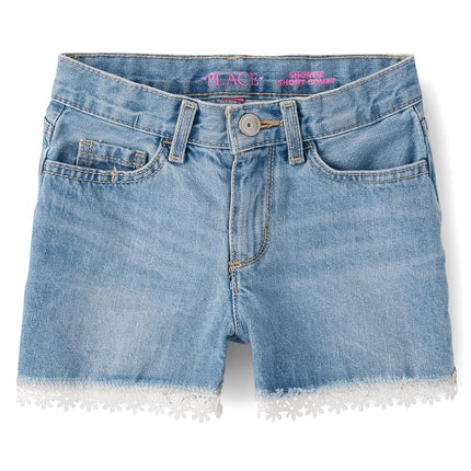 The Children's Place Girls' Denim Shortie Shorts, Gemini Wash Lace Hem, 16