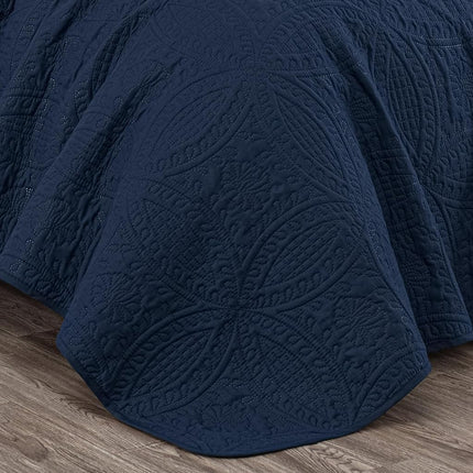 Chezmoi Collection Austin 3-Piece Oversized Bedspread Coverlet Set (Queen, Navy)