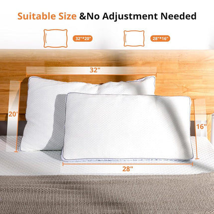 EGOHOME Shredded Memory Foam Pillows, Bed Pillows for Sleeping, Standard Pillow for Side Back Stomach Sleepers, Neck Support Pillow with Washable Removable Cover(28"x 16",1 Pack)
