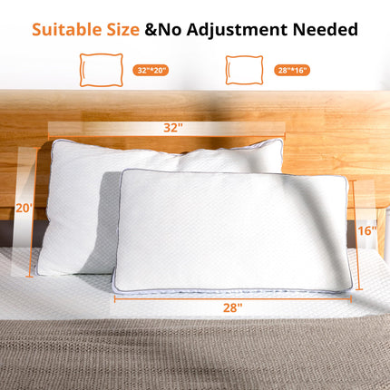 EGOHOME Shredded Memory Foam Pillows, Bed Pillows for Sleeping, Standard Pillow for Side Back Stomach Sleepers, Neck Support Pillow with Washable Removable Cover(28"x 16",1 Pack)