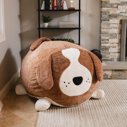 Big Joe Wild Things Foam Filled Animal Bean Bag Chair with Removable Cover, Kenny Canine Snugglepuff, Soft Faux Fur, 4 feet Big