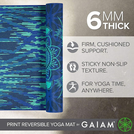 Gaiam Yoga Mat Premium Print Reversible Extra Thick Non-Slip Exercise and Fitness Mat for All Types of Yoga, Pilates and Floor Training, Divine Impressionist, 6mm