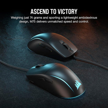 Corsair M75 Wired RGB Lightweight FPS Gaming Mouse � 26,000 DPI � Swappable Side Buttons � PC � Black
